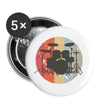 Batterie, Tambour, Musique, Rétro, Batterie, Band - Lot de 5 grands badges (56 mm) - blanc - Devant