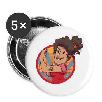 Girl Frauen Power Bizeps Kraft Geschenk - Buttons groß 56 mm (5er Pack) - Weiß - Vorne