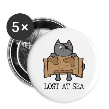 Lost on Lake pirate cat with treasure map - Buttons large 2.2''/56 mm (5-pack) - white - Front