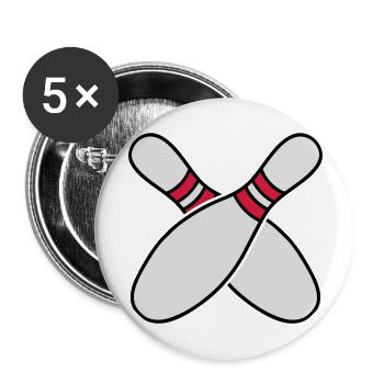 2 Bowling Pins - Buttons groß 56 mm (5er Pack) - Weiß - Vorne