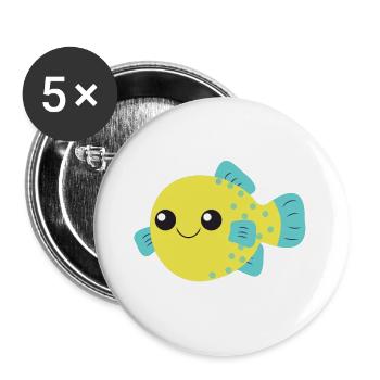 Puffer fish, cute cute fish, ocean, - Buttons large 2.2''/56 mm (5-pack) - white - Front