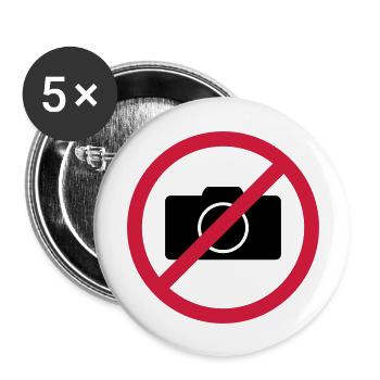 Fotografieren verboten // Anti Foto machen //Gegen - Buttons groß 56 mm (5er Pack) - Weiß - Vorne