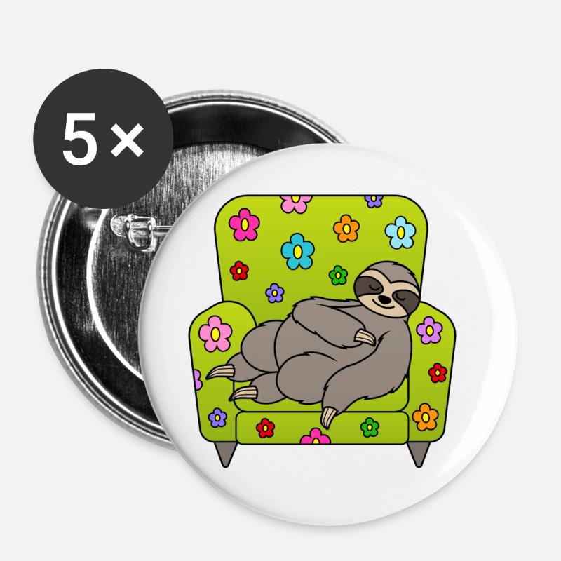 Sloth armchair spring tiredness spring flowers - Buttons large 2.2''/56 mm (5-pack) - white