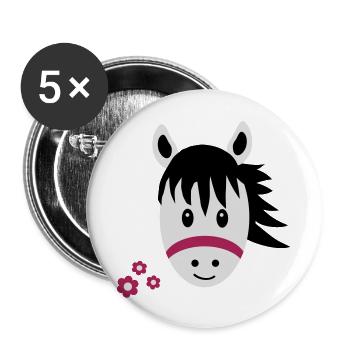 Lustiges Pferd / Pony - Buttons groß 56 mm (5er Pack) - Weiß - Vorne