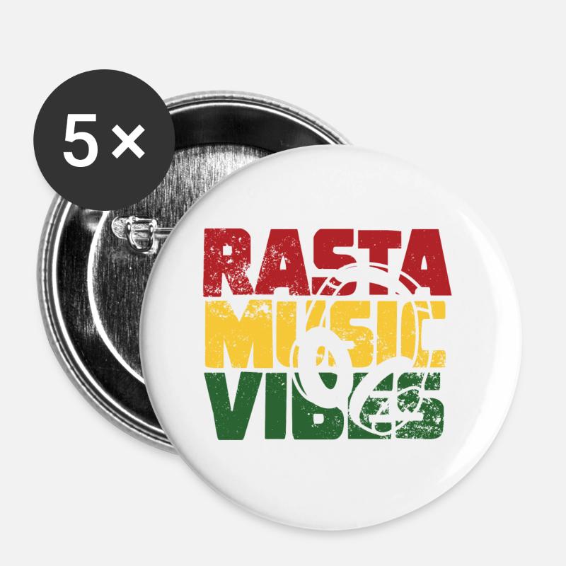 RASTA MUSIC VIBES - Buttons large 2.2''/56 mm (5-pack) - white