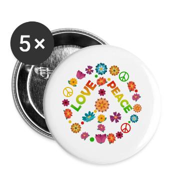 Blumenkreis Liebe Frieden - Buttons groß 56 mm (5er Pack) - Weiß - Vorne