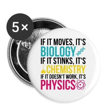 Science Physics Chemistry Biology Gift - Buttons large 2.2''/56 mm (5-pack) - white - Front