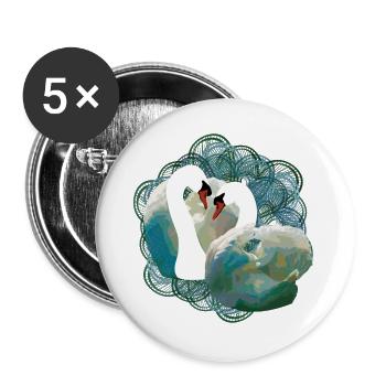 Élégante paire de cygnes aux motifs de rivière - Lot de 5 grands badges (56 mm) - blanc - Devant