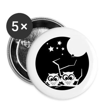 2 verträumte eulen - Buttons groß 56 mm (5er Pack) - Weiß - Vorne