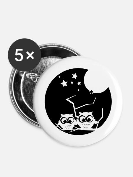 2 verträumte eulen - Buttons groß 56 mm (5er Pack) - Weiß