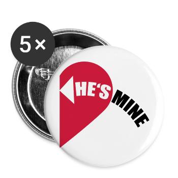 He's Mine Love Heart - Buttons groß 56 mm (5er Pack) - Weiß - Vorne