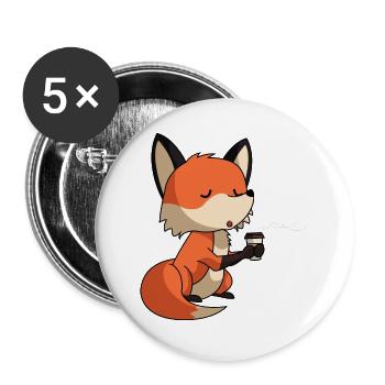 Fuchs mit Kaffee - Buttons groß 56 mm (5er Pack) - Weiß - Vorne