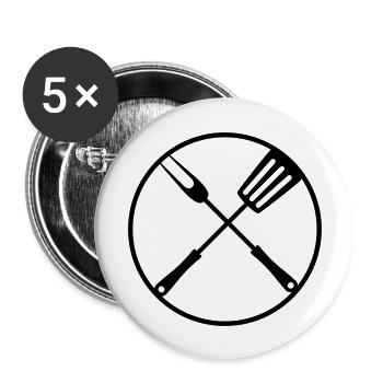 rond cuisinier grillade cercle logo logo fourchette grillade pfan - Lot de 5 grands badges (56 mm) - blanc - Devant
