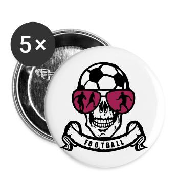 Fußball Kopf des Todes Totenkopf Lünette Banner Ball - Buttons groß 56 mm (5er Pack) - Weiß - Vorne