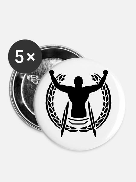 Sieger im Rollstuhl - Buttons groß 56 mm (5er Pack) - Weiß