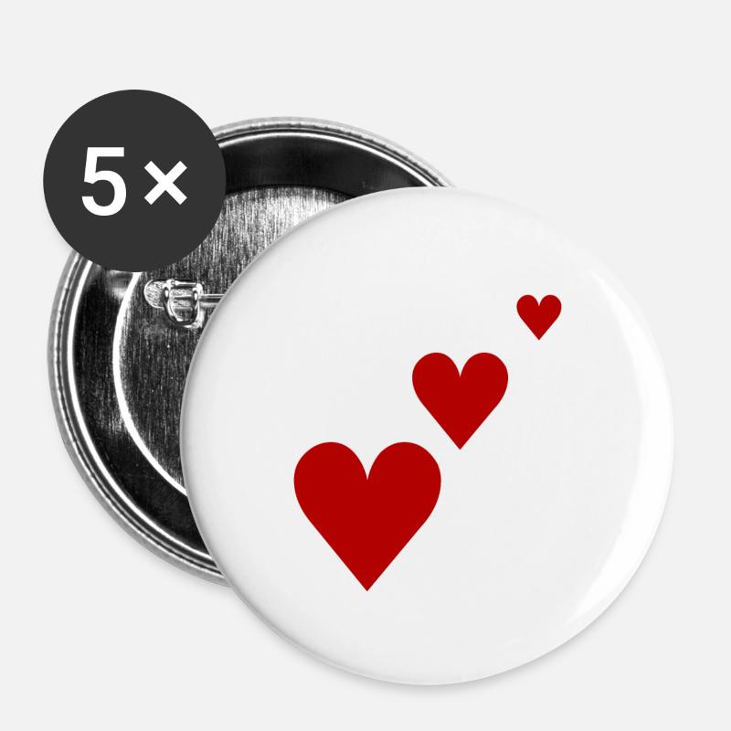 Rote Herzen Geschenkidee Geschenkidee - Buttons groß 56 mm (5er Pack) - Weiß