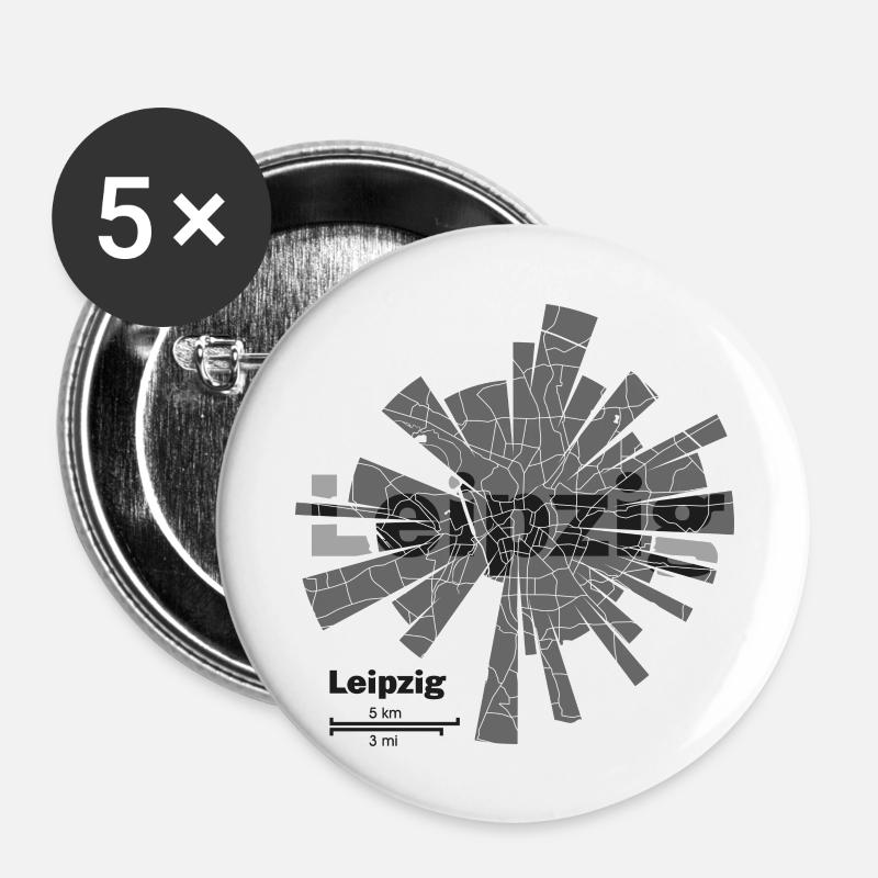 Leipzig Map - Buttons large 2.2''/56 mm (5-pack) - white