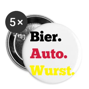 Bier Auto Wurst - Buttons groß 56 mm (5er Pack) - Weiß - Vorne