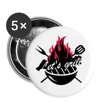A grill with barbecue utensils - Buttons large 2.2''/56 mm (5-pack) - white - Front