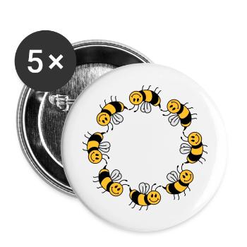 Lustiges Bienen Kreis Muster - Buttons groß 56 mm (5er Pack) - Weiß - Vorne