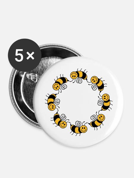 Lustiges Bienen Kreis Muster - Buttons groß 56 mm (5er Pack) - Weiß