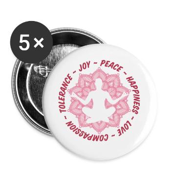 Peace, love, tolerance, relaxation, meditation - Buttons large 2.2''/56 mm (5-pack) - white - Front