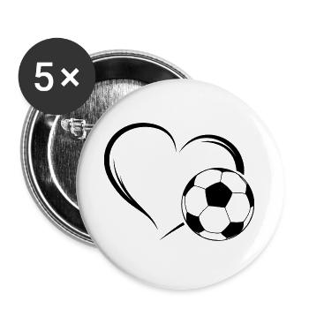 Fußball Liebe Herz - Buttons groß 56 mm (5er Pack) - Weiß - Vorne