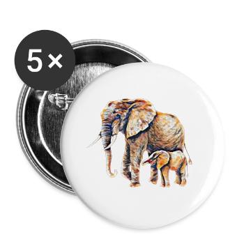 Elefant - Buttons groß 56 mm (5er Pack) - Weiß - Vorne