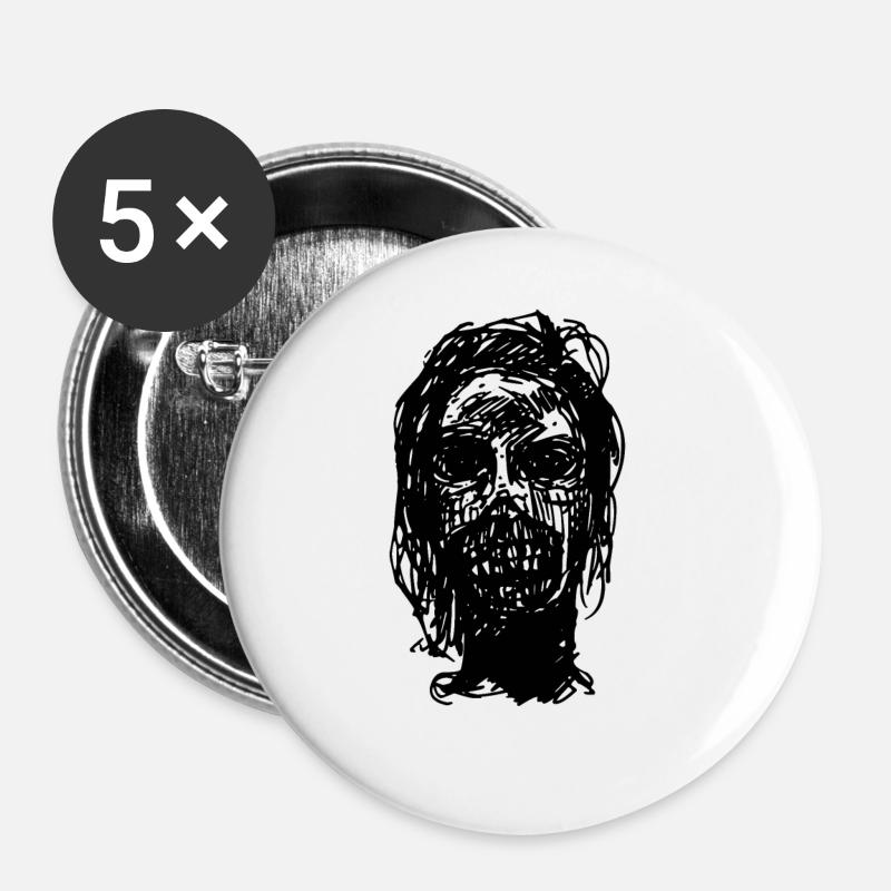 Zombie head sketch gift idea - Buttons large 2.2''/56 mm (5-pack) - white