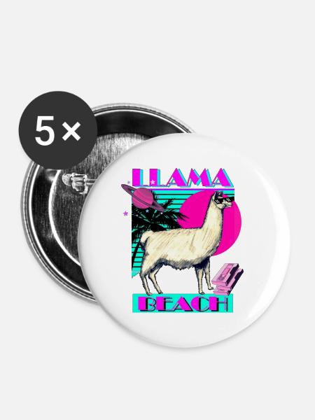 Llama Beach - Buttons groß 56 mm (5er Pack) - Weiß