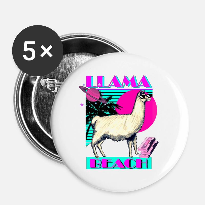 Llama Beach - Buttons groß 56 mm (5er Pack) - Weiß