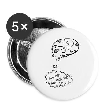 Kitten Kitty Cat Cat lady drawing fish - Buttons large 2.2''/56 mm (5-pack) - white - Front