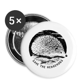 Save The Hedgehogs - Buttons large 2.2''/56 mm (5-pack) - white - Front