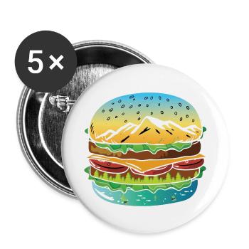 Thé délicieux oeuvre burger. Délicieux burger kuns - Lot de 5 grands badges (56 mm) - blanc - Devant