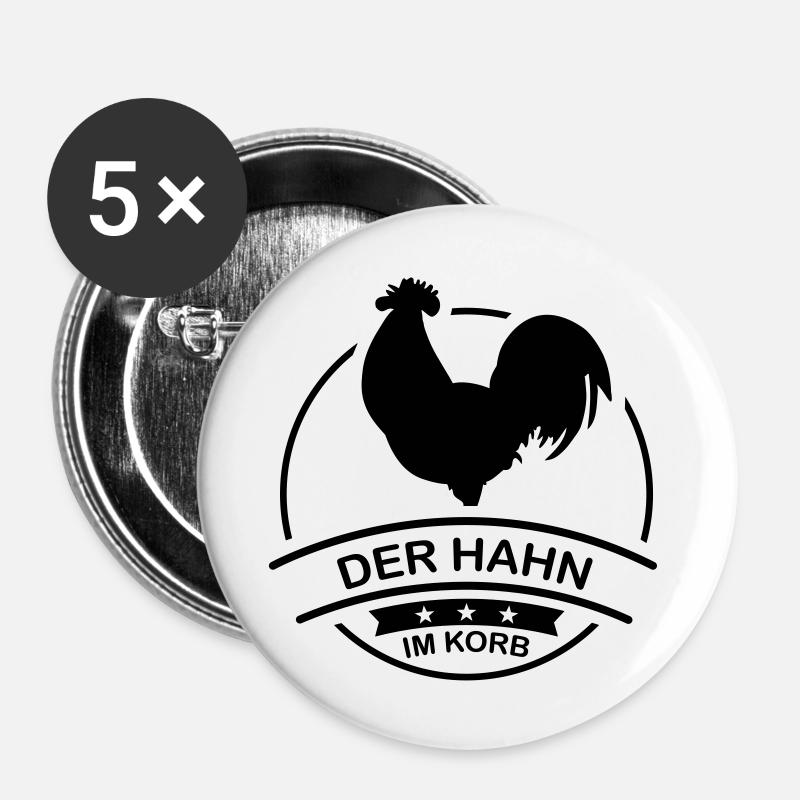 hahn_im_krob_2_f1 - Buttons groß 56 mm (5er Pack) - Weiß
