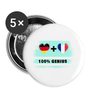 Allemagne et France 100 % génial / cadeau - Lot de 5 grands badges (56 mm) - blanc - Devant