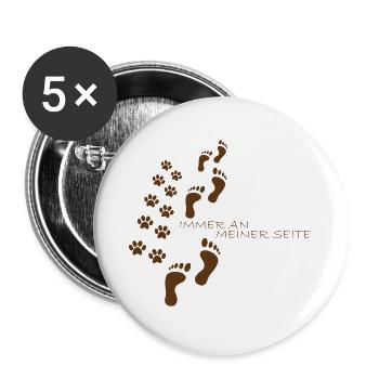 Hunde Pfote Zusammhalt Spruch Geschenk - Buttons groß 56 mm (5er Pack) - Weiß - Vorne