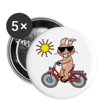 Cooler Hase fährt Fahrrad - Buttons groß 56 mm (5er Pack) - Weiß - Vorne