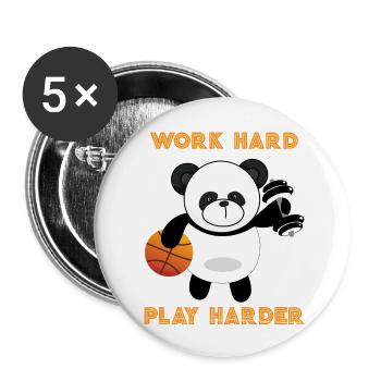 Work Hard play hard basketball Panda Tee. - Buttons groß 56 mm (5er Pack) - Weiß - Vorne