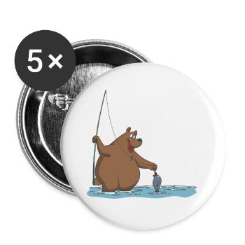 A bear is fishing for a fish gift - Buttons large 2.2''/56 mm (5-pack) - white - Front