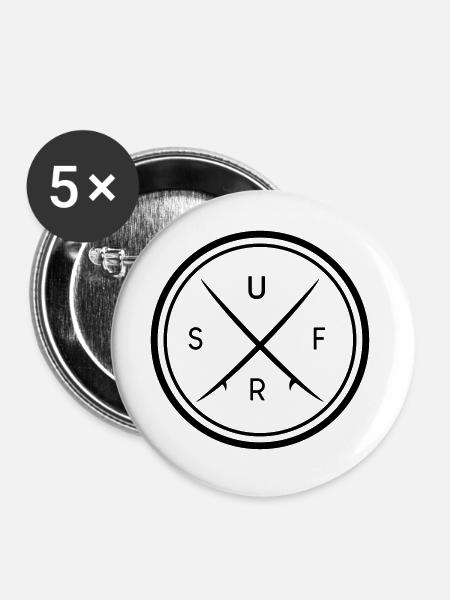 Surf Logo motif in circle - Buttons large 2.2''/56 mm (5-pack) - white
