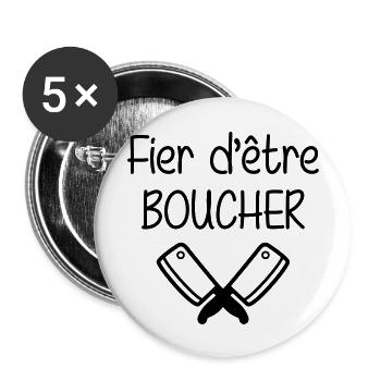 Fier d'être Boucher - Lot de 5 grands badges (56 mm) - blanc - Devant