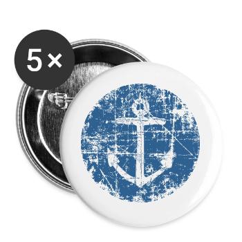 Anker Schild Segel Design für Segler - Buttons groß 56 mm (5er Pack) - Weiß - Vorne