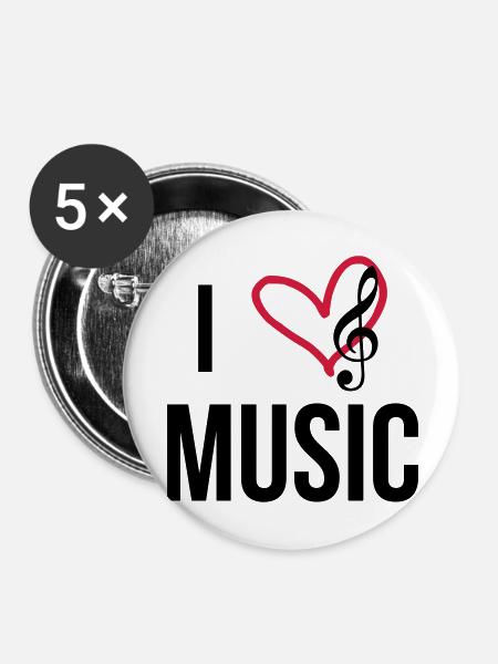 I Love Music - Buttons groß 56 mm (5er Pack) - Weiß