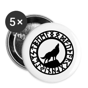 Wolf Howling Runes - Buttons large 2.2''/56 mm (5-pack) - white - Front