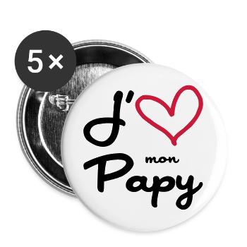 J'aime mon Papy / Grand-Père / Naissance / Bébé - Lot de 5 grands badges (56 mm) - blanc - Devant