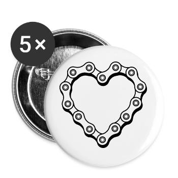 Chaîne de vélo coeur - Lot de 5 grands badges (56 mm) - blanc - Devant