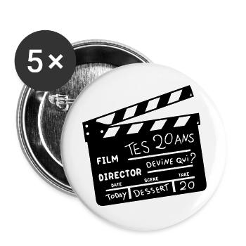 20 ans clap cinema anniversaire - Lot de 5 grands badges (56 mm) - blanc - Devant
