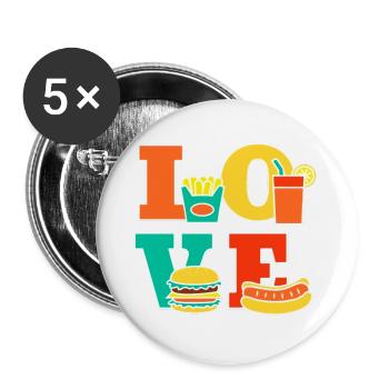Liebe geht durch den Magen Essen Fast Food Burger - Buttons groß 56 mm (5er Pack) - Weiß - Vorne