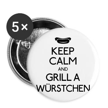 Keep Calm Bratwurst - Buttons groß 56 mm (5er Pack) - Weiß - Vorne